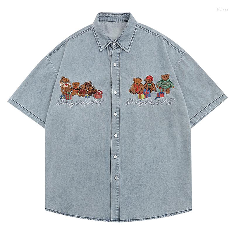 

Men's Casual Shirts Vintage Hip Hop Polo Men Cartoon Funny Embroidery Short Sleeve Shirt Fashion Summer Fried Street Locomotive Denim Tees, Green