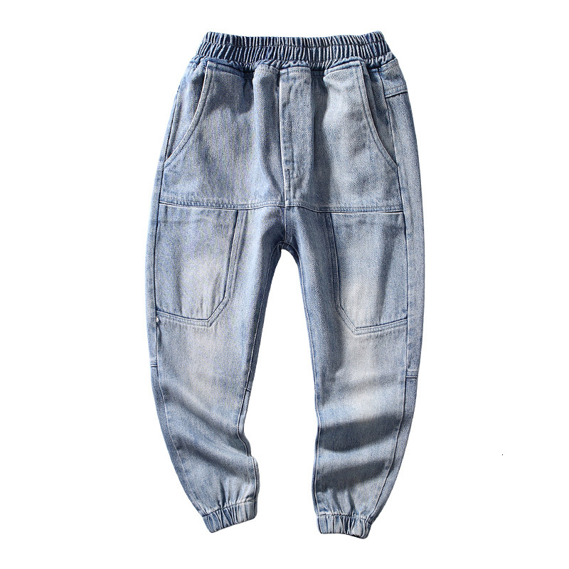 

Jeans Boys Elastic Waist Patchwork Jogger Jeans for Kids 6 To 14 Years Pants Spring and Autumn Korean Clothing Denim Trousers 230413, Blue