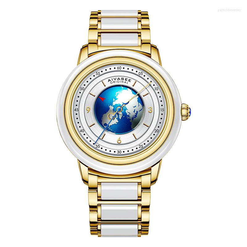 

Wristwatches Luxury Business Men Watch Automatic Machine Natural Jade Clock Earth Totem High-end Gift Lovers Writwatch Personality Ms, Jade watch men-a