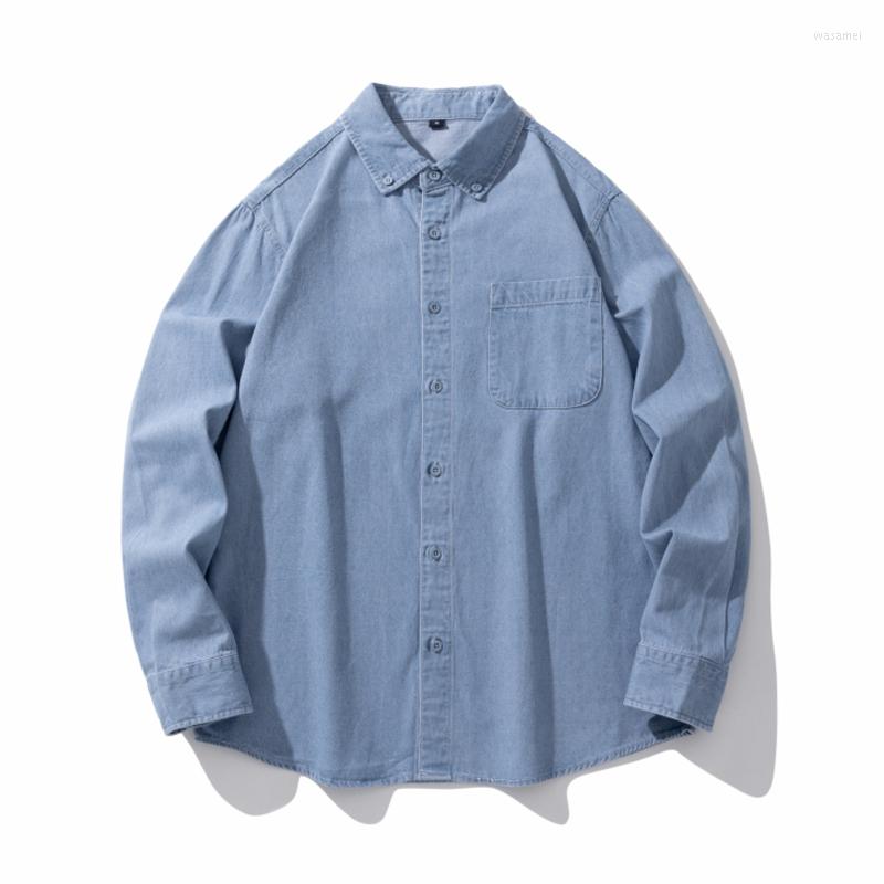 

Men's Casual Shirts Spring Vintage Denim Men Slim Fit Cowboy Blouse Jacket Fashion Korean Streetwear Button Coat Clothing Tops Male Plus, Black