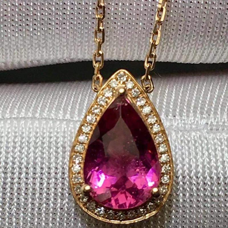 

Chains Fine Jewelry High Chic Natural Red Rubilite Tourmaline Gemstone 1.3ct Pendant Vintage Torques Pendants Neckalces For Women