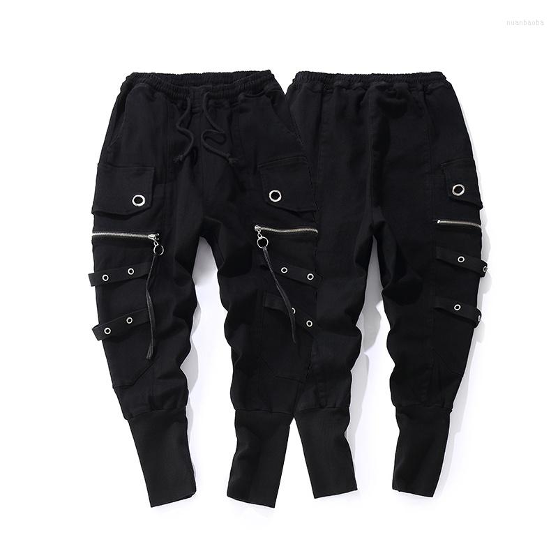 

Men's Pants Fashion Drawstring Casual Men's Jogging Black Sports Ribbon Hip Hop Street Dress, Ba620 black