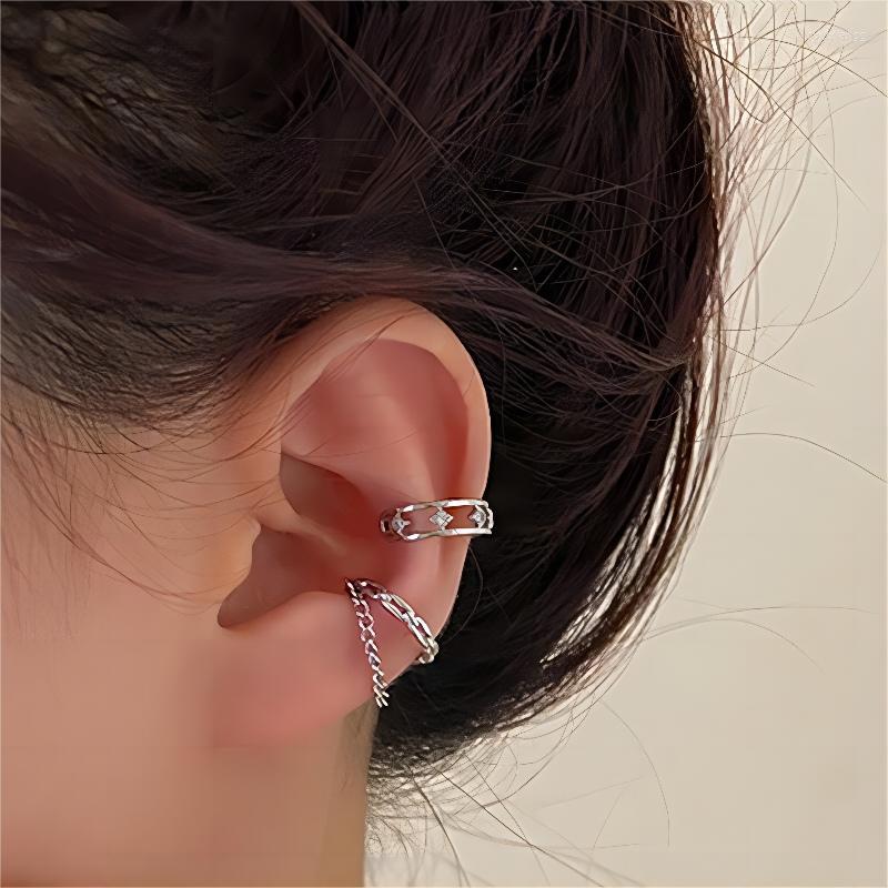 

Backs Earrings Kpop Fashion Silver Color Clip On For Women 2023 Trending Punk Chain Ear Cuff Statement Summer Jewelry Y2k
