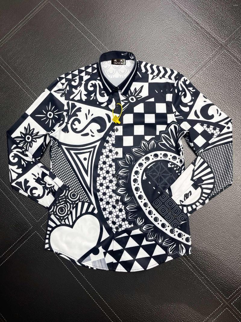 

Men's Casual Shirts Men's Dress Cotton Barocco Print Long Sleeve Camisas Masculina Slim Fit Mens Business Shirt 19168, Black