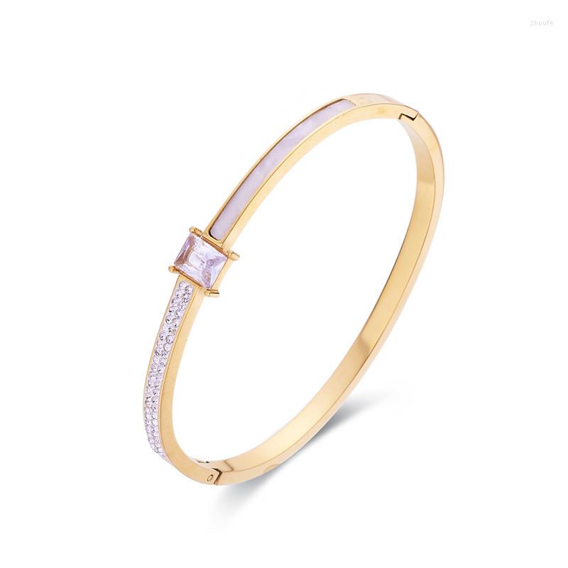 

Bangle Trendy Chic Shiny Stainless Steel Bracelets Elegant Ladies Jewelry With A Shell And Zircon Charm Accessories Gift
