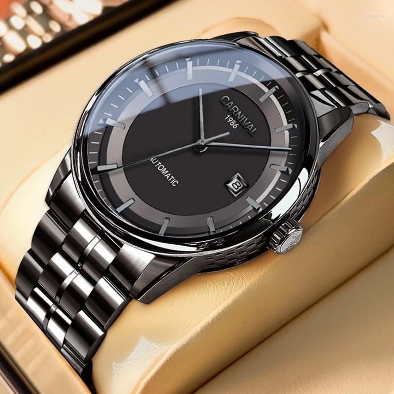 

Wristwatches CARNIVAL MIYOTA Mechanical Watches Waterproof 316L Stainless Steel Automatic Luminous Wristwatch Business Men, Black