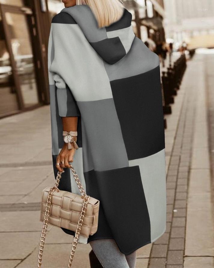 

Women' Jackets Winter Coat For Women 2023 Autumn Fashion Colorblock Geometric Print Casual Long Sleeve Hooded Daily