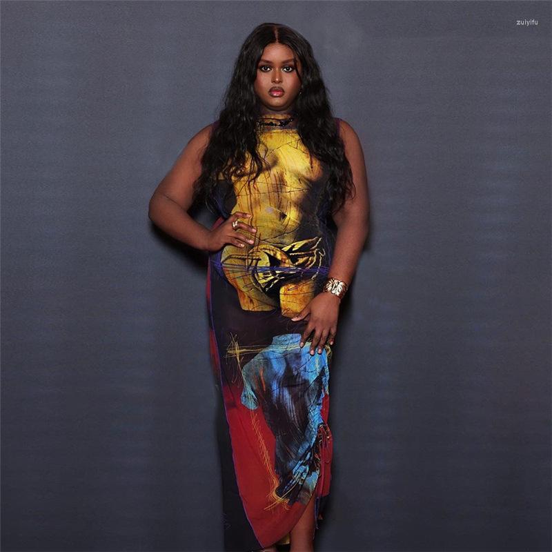 

Casual Dresses Mesh See Through Bodycon Ruched Midi Dress Women Y2K Streetwear Sleeveless Clothes Beach Vacation Drawstring Bandage Sundress