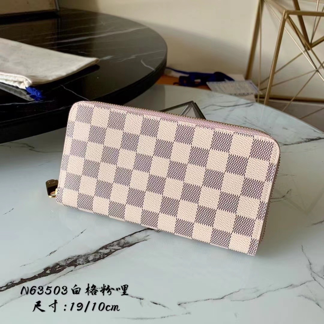 

N63503 Zippy White Checkerboard Zippy Zipper Money Clip Women's Long Cowhide Wallet Small Handbag Card Bag