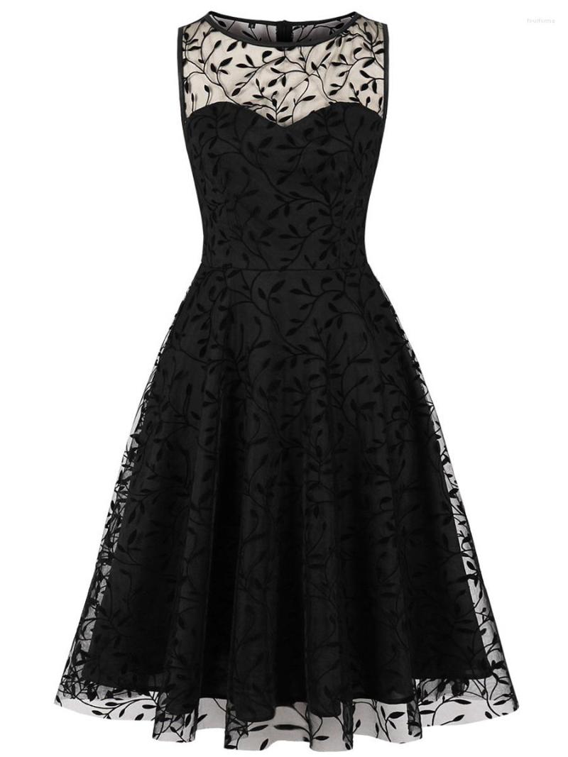 

Casual Dresses Embroidery Black Retro Women Vintage Lace Dress Elegant Robe De Cocktail Tulle Midi Chic Gothic 50s Jurken Swing Party, Just petticost