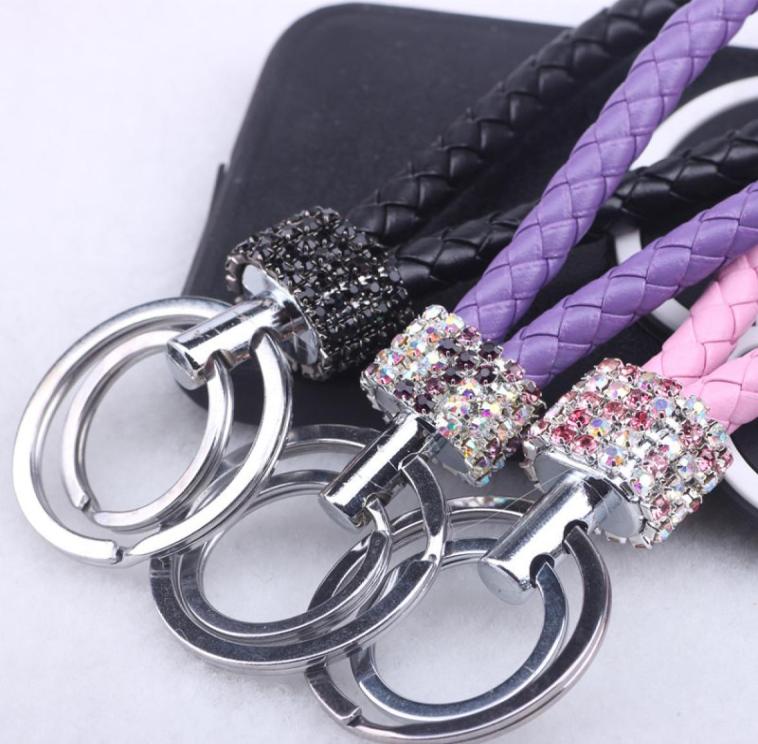 

Double Loop Rhinestone Crystal keychain creative new key chains purse messenger bag backpack pendant 16 Colors9382894