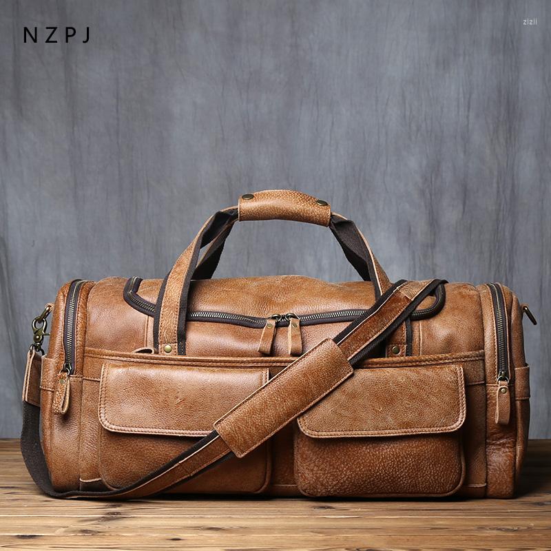 

Duffel Bags Retro Men's Hand Luggage Bag Leather Travel Top Layer Cowhide Large Capacity One Shoulder Messenger Casual Laptop NZPJ, Black