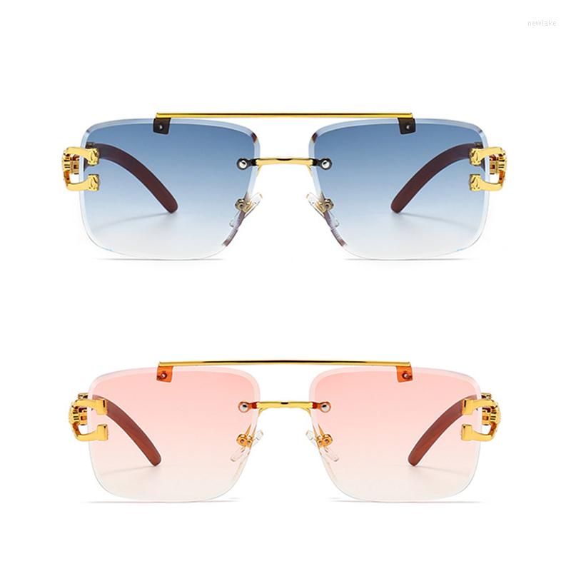 

Sunglasses Oversized Pilot Men Women Luxury Gold Rimless Hip Hop Shades Glasses Double Bridge Cut Edge Fashion