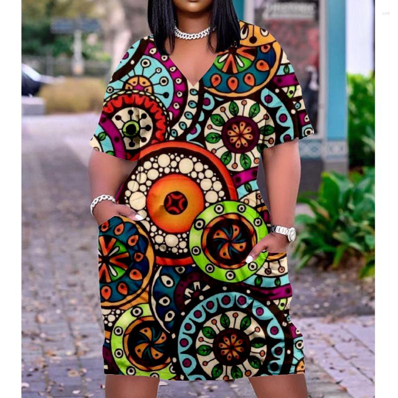 

Casual Dresses Print Fashion Loose 2023 Summer Holiday Hem Sexy V-neck Women's Beach Dress Plus-size Comfortable, 06