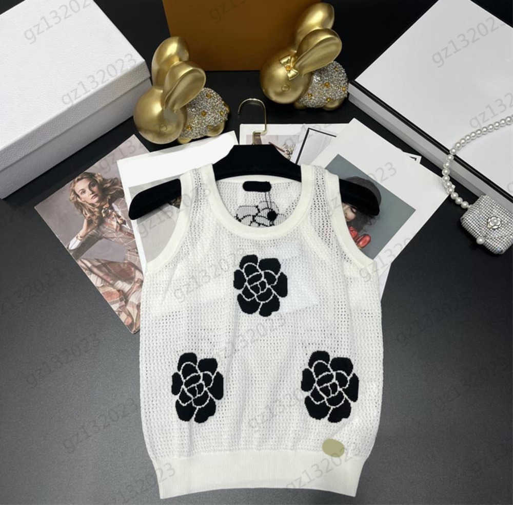 

Brand Tanks Camis Contrasting Color Floral Embroidery Thread Round Neck Pullover Vest Hollow Out Design Regular Version Sleeveless Joker Tops Womens Apparel 1970, 22