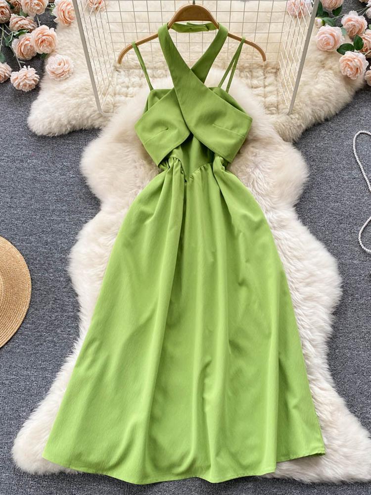 

Casual Dresses Summer Sexy Women Spaghetti Strap Halter Strapless Backless Solid Midi Dress Elegant Lady Party Evening DressCasual CasualCas, White