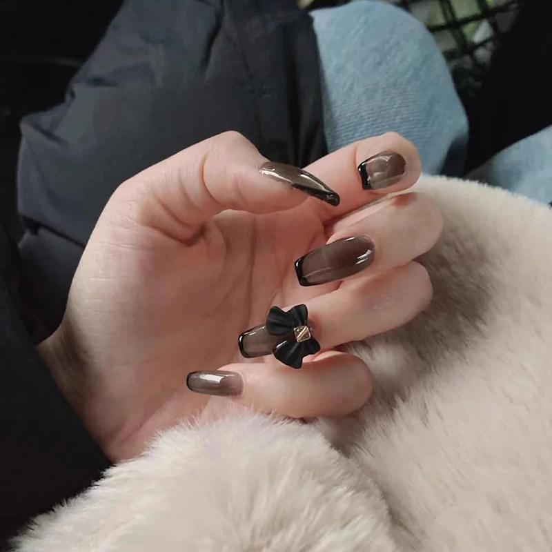 

False Nails 24 Pcs Fake Long Ballerina Press On Acrylic Gradient Rhinestone Design Full Cover Nail Tips, Z040