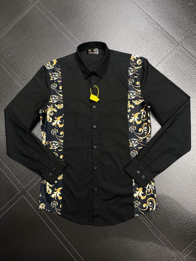

Men's Casual Shirts Men's Dress Cotton Barocco Print Long Sleeve Camisas Masculina Slim Fit Mens Business Shirt 19167, Black