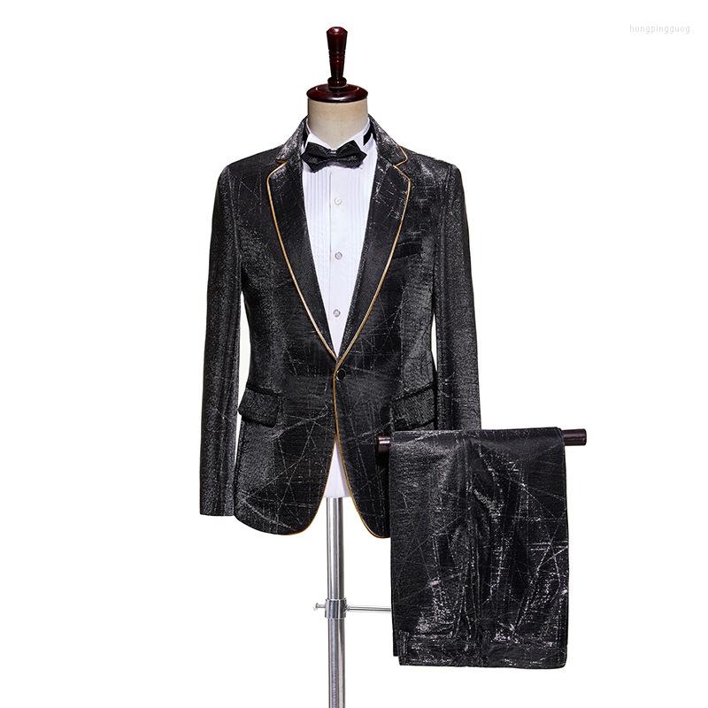 

Men's Suits Male Gray SuiWedding Blue Party Prom Costumes Flashing Blazers Trousers Sets Nightclub Singer Stage Outfit Host