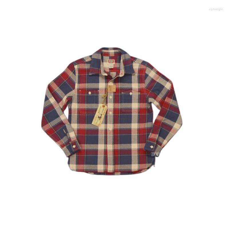 

Men's Casual Shirts BOB DONG Vintage Heavyweight Plaid Shirt Amekaji Men's Workwear Long Sleeve Jacket, Green red