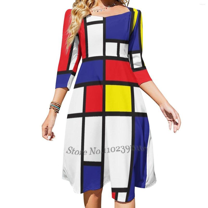 

Casual Dresses Mondrian Study I Evening Party Midi Sexy Dress Female Sweet One Piece Korean Black White Red Blue Yellow, Buq