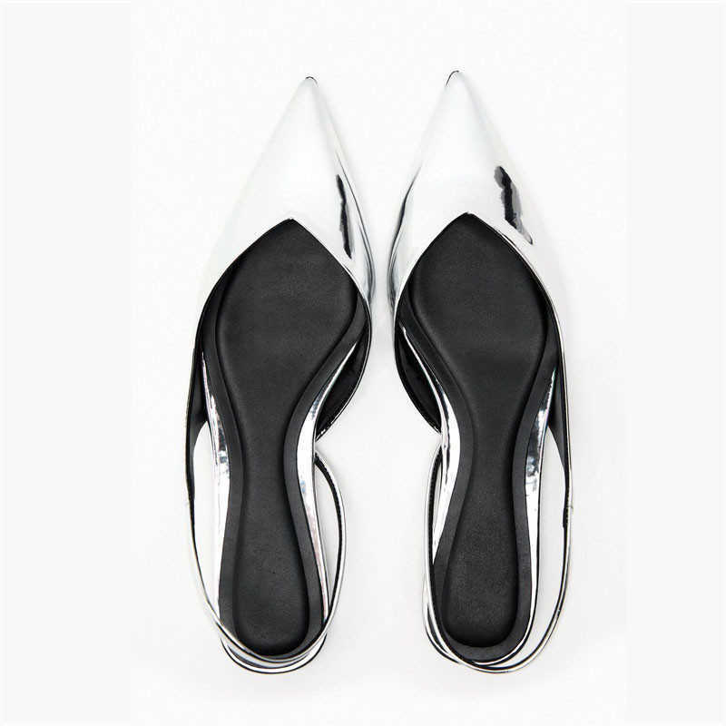 

New Sandals Summer Silver Flats Women Pointed Toe Flat Shoes Female Sexy Slingback Casual Slippers Woman 230406