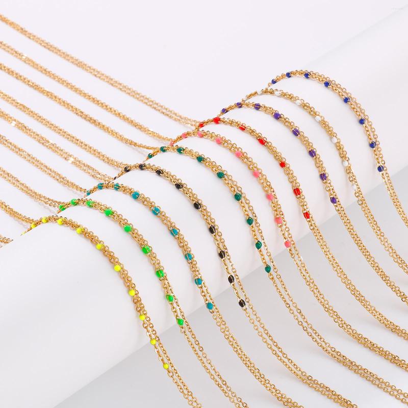 

Chains Double Layer Colorful Women Chain Necklace Stainless Steel Round Bead Link Choker For Jewelry Gift