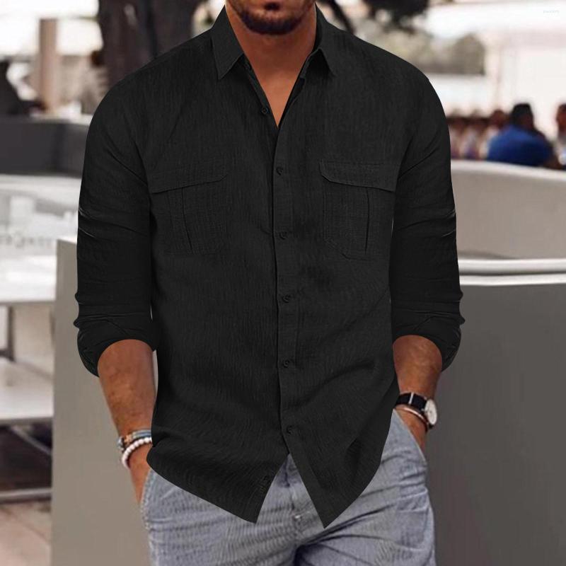 

Men's Casual Shirts Solid Color Mens Spring Summer Cotton Linen Button Long Sleeve Vintage Clothes Beach Male Camisas, Beige
