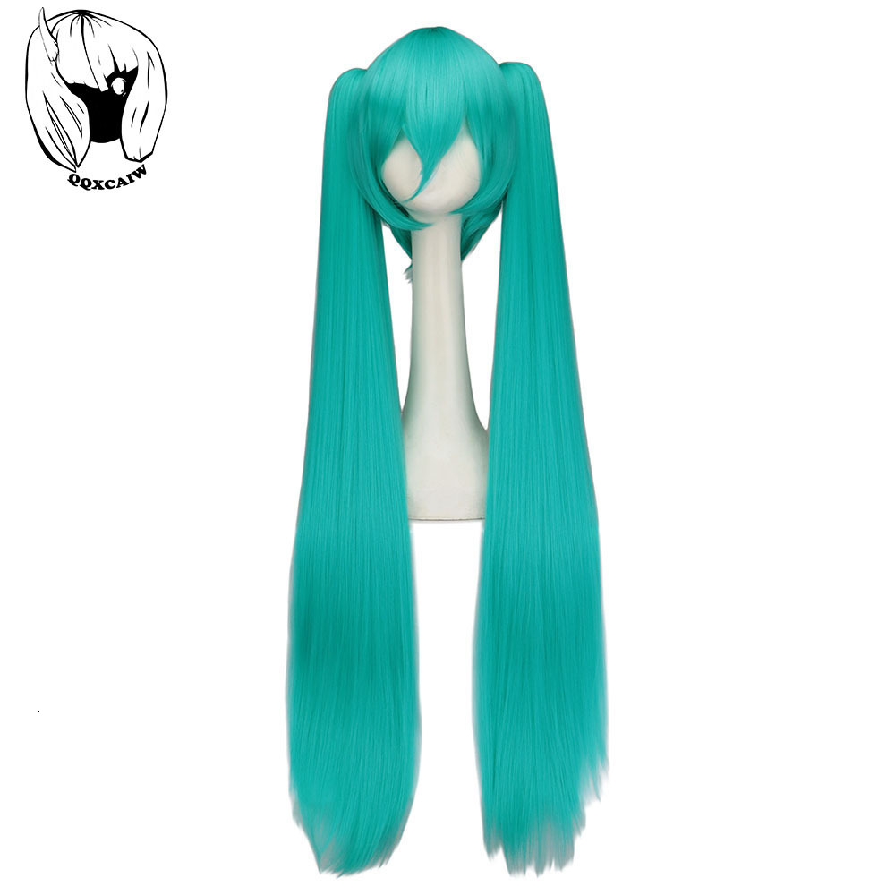 

Cosplay Wigs QQXCAIW Cosplay Wig Long Synthetic Hair Green Heat Resistant Party Wigs with 2 Clip On Double Ponytail 230413, Only short wig