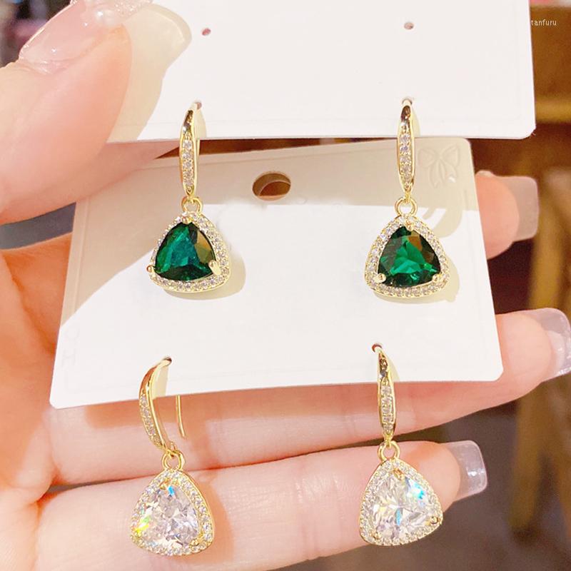 

Dangle Earrings Sparkling Geometric Crystal Ladies Elegant Fashion Colorful Pendant Stud Wedding Jewelry Micro Inlaid