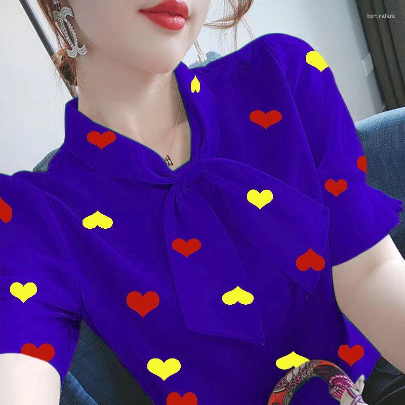 

Women's Blouses Elegant V-Neck Printed Spliced Lace Up Bow Blouse Women's Clothing 2023 Summer Oversized Casual Pullovers Sweet Shirt, Light blue