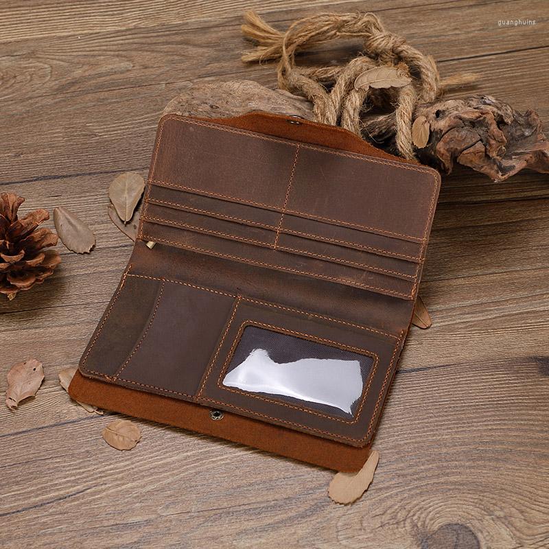 

Wallets Vintage Oil Leather Men Long Wallet Money Purses Men's Hasp Male Clutch Zipper Coin Bag Carteira Masculina, Brown