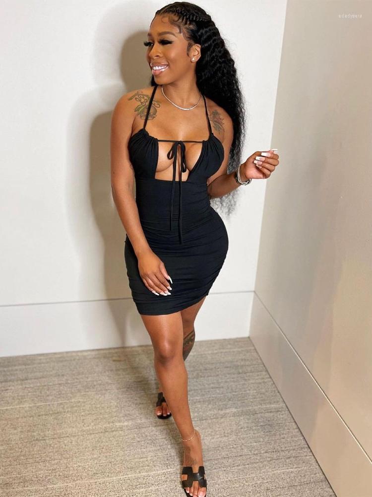 

Casual Dresses Habbris Summer Sexy Black Halter Hollow Out Mini Club Outfit For Women 2023 Bandage Backless Party Short Dress Female, Blue