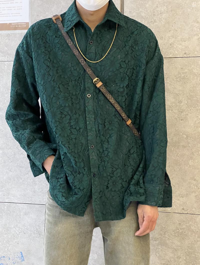 

Men's Casual Shirts Gh0812 Fashion Men's 2023 Runway Luxury European Design Party Style Clothing, Green