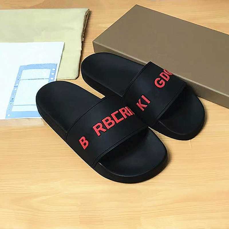 

High-end brand slippers designer beach sandals 2023 summer men's and women's new tide brand letter plaid shoes classic luxury beach flats, Red letter