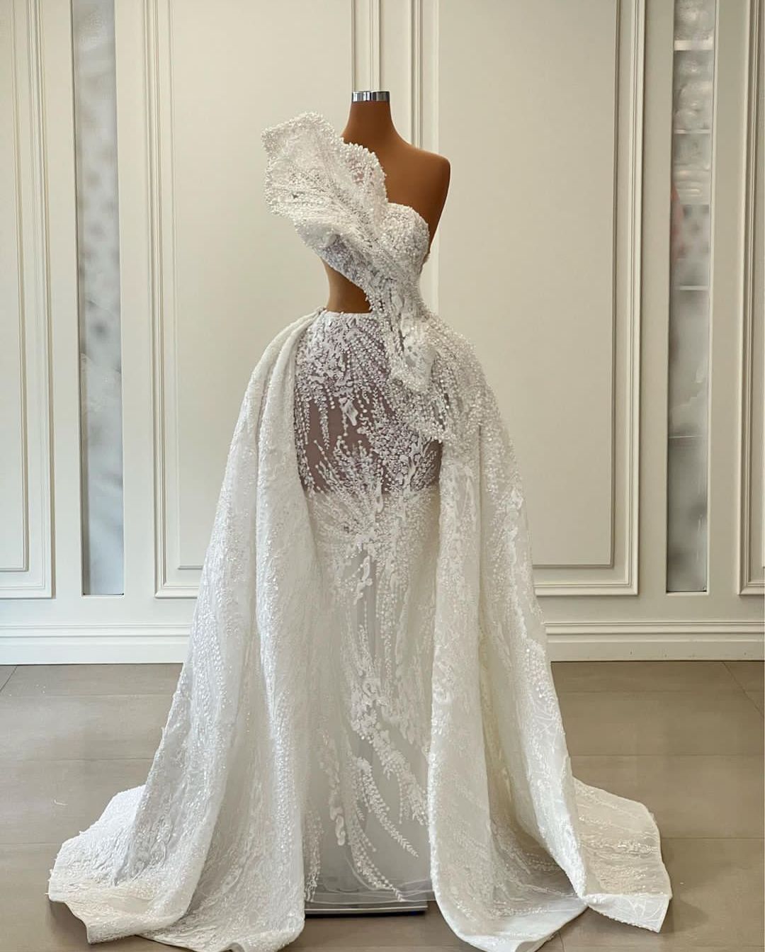 

Luxury Mermaid Prom Dresse Sleeveless Bateau Appliques Sequins Beaded Floor Length 3D Lace Flower Detachable Train Evening Dress Bridal Gowns Plus Size Custom Made, Green