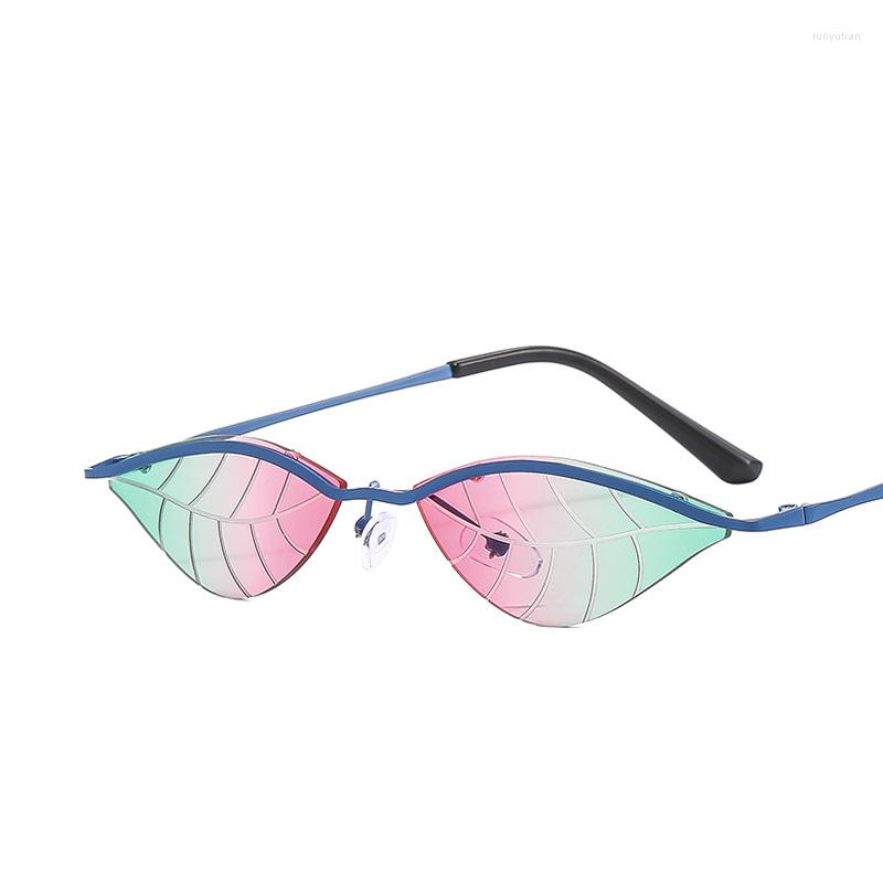 

Sunglasses Rimless Leaf Shaped Woman Luxury 2023 Metal Frame Party Sun Glasses Shades Vintage Small Eyeglasses
