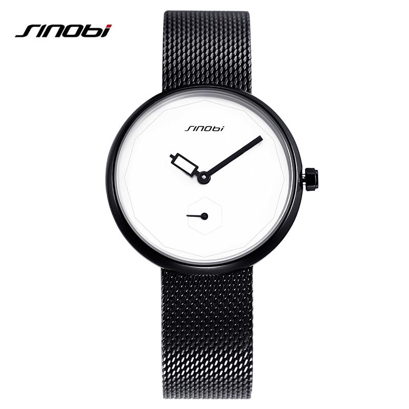 

2023 SINOBI Women Watches Sliver Top Brand Fashion Creative Dial Ladies Quartz Clock Watch Reloj Mujer Mesh Hour, Color-1