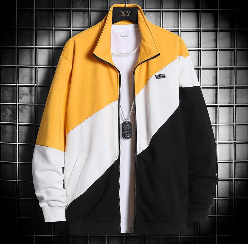 

Men's Jackets Autumn Winter Men Fashion Jacket Zipper Turn-down Collar Patchwork Color Mens Bomber Casual Outerwear Trendy ClothesMen's, Xyve5902 blue