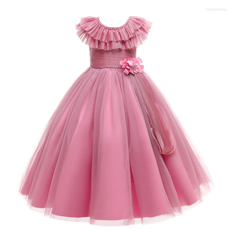 

Girl Dresses Lace Collar Princess Dress Flower Wedding Formal Waist 4-14 Yrs Kids Elegant Host Ball Gown First Communion Costume, Pink