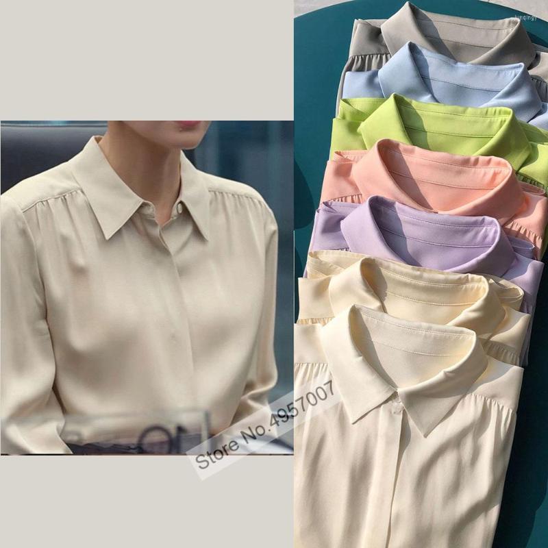 

Women' Blouses Ladies High-end Main Silk Lapel Long Sleeve Shirred Detail Blouse Shirt Top - Multi-color Optional, Color 1