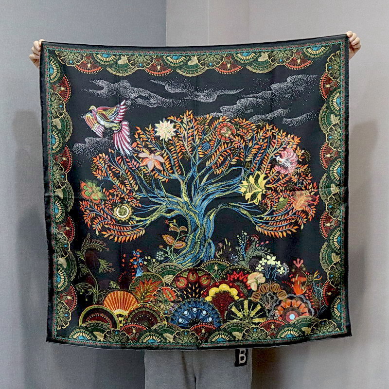 

Silk Scarves 90cm Square Towel Wind Tree of Life 100 Mulberry Silk