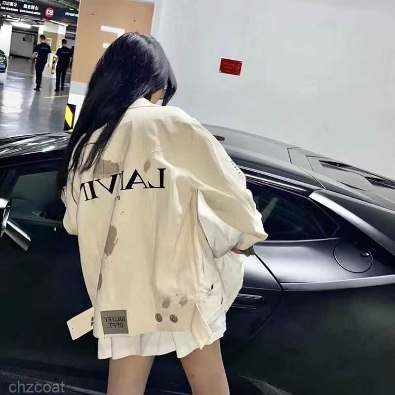 

Fashion Designer Jackets Trendy Speckle Galleryes Print Denim Coat Apricot Galleries Dept Langfan Jointly Handmade 8TN5 ZC6R, Rice apricot color