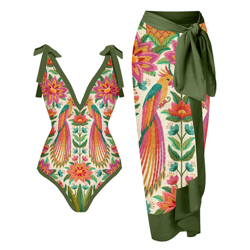 

Retro V-Neck Sexy Gather Bikini Set Fitted Bow Tie Swimsuit Women's Flower Print Beachwear Push-Ups High Waist Backless230413, Green