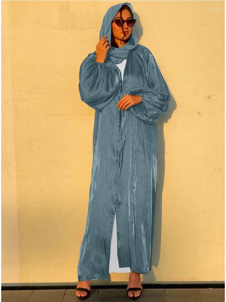 

Ethnic Clothing Ramadan Organza Open Abaya Kimono Women Puff Sleeve Shining Cardigan Muslim Dubai Arabic Party Long Dresses Modest Outfit