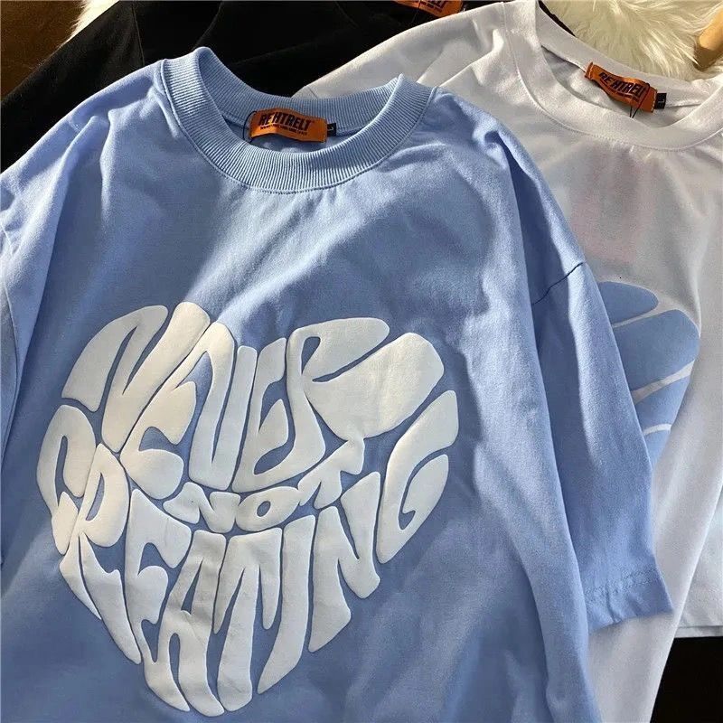 

Women's T-Shirt Creative love letter heart Couple T-shirt Women Cute Short Sleeve Tops Summer Loose Casual Female Tee Shirts Women 230413, Blue