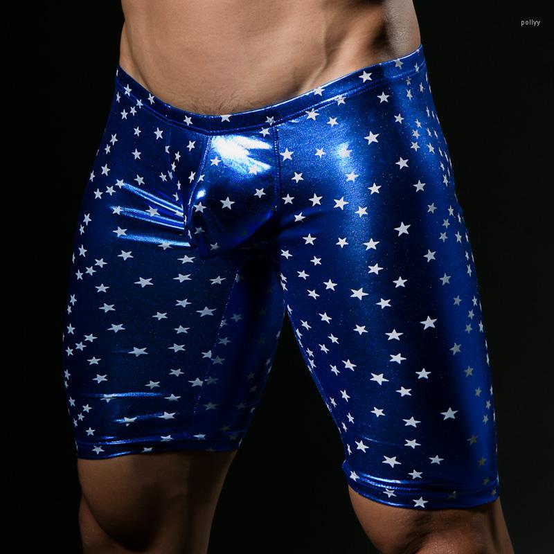 

Men' Shorts Star Faux Gold Leather Beach Male Trunk Sleepwear Underwear, Red