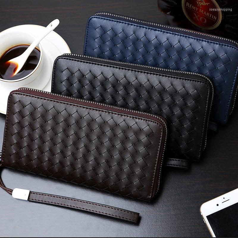 

Wallets 2023 Men's Clutch Bag Knit Wallet Mobile Phone Coin Purse Business Long Men Hand, Black