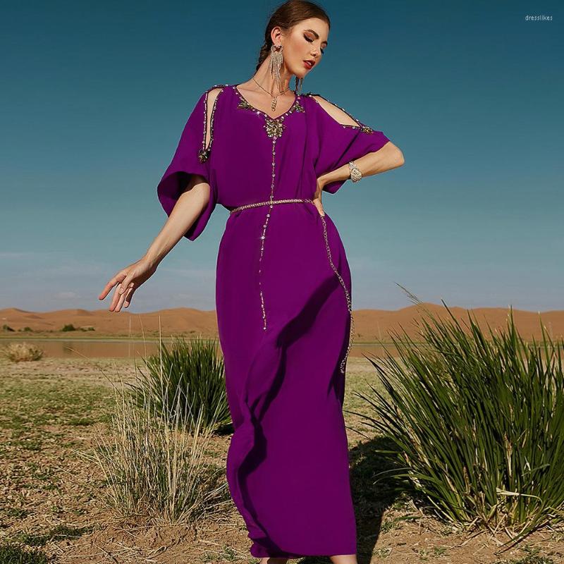 

Ethnic Clothing Muslim Party Abaya Kaftan Women Diamonds Moroccan Caftan Short Sleeve Dubai Saudi Long Elegant Evening Dresses Jalabiya