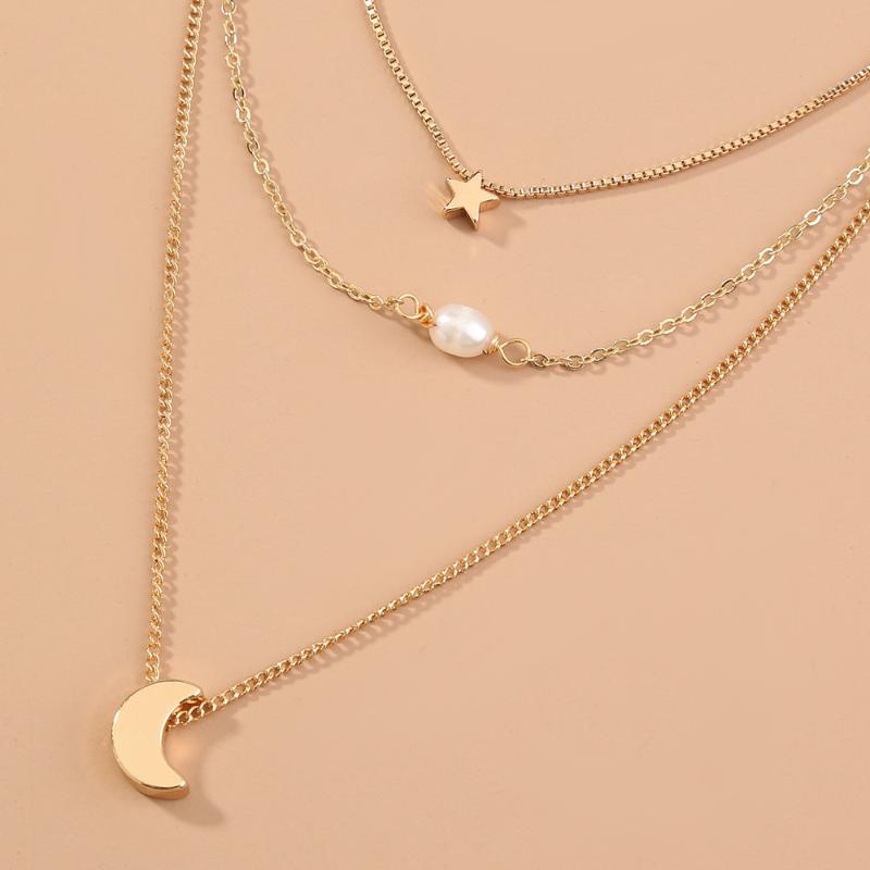 

Chains Fashion Japanese Korean Super Fairy Wild Clavicle Chain Female Star Moon Freshwater Rice Bead Pendant Metal Jewelry Necklace